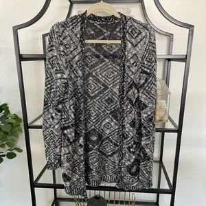 Black and White Knit Patterned Cardigan